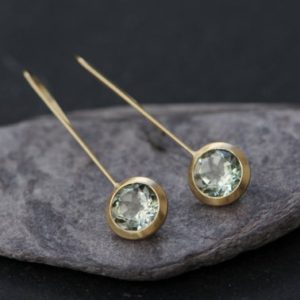 Shop Green Amethyst Jewelry! Green Amethyst Dangle Earrings, Green Gemstone Earrings in 18K Gold, Gift for Her | Natural genuine Green Amethyst jewelry. Buy crystal jewelry, handmade handcrafted artisan jewelry for women.  Unique handmade gift ideas. #jewelry #beadedjewelry #beadedjewelry #gift #shopping #handmadejewelry #fashion #style #product #jewelry #affiliate #ad