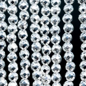 Shop Hematite Faceted Beads! Hematite Gemstone Beads 4MM 18k White Gold Faceted Round AAA Quality Loose Beads (104149) | Natural genuine faceted Hematite beads for beading and jewelry making.  #jewelry #beads #beadedjewelry #diyjewelry #jewelrymaking #beadstore #beading #affiliate #ad