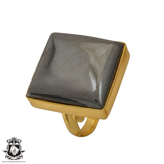 Size 6.5 - Size 8 Hematite Ring Meditation Ring 24k Gold Ring Gpr645