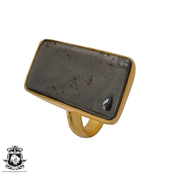 Size 6.5 - Size 8 Hematite Ring Meditation Ring 24k Gold Ring Gpr646