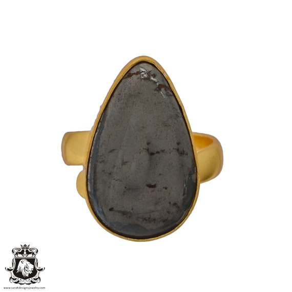 Size 6.5 - Size 8 Hematite Ring Meditation Ring 24k Gold Ring Gpr653