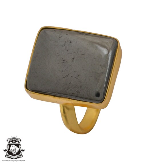Size 7.5 - Size 9 Hematite Ring Meditation Ring 24k Gold Ring Gpr648
