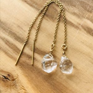 Good Energy. Raw Petroleum Herkimer Diamond Quartz Bracelet Handmade Jewelry -Purity & Healing -Adjustable Golden color String
