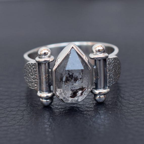 Herkimer Diamond Ring, Natural Herkimer Diamond Ring, Herkimer Diamond Crystal Ring, Raw Diamond Crystal Ring, 925 Sterling Silver Ring-u421