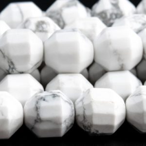 Shop Howlite Faceted Beads! Genuine Natural Howlite Gemstone Beads 9x8MM White Faceted Bicone Barrel Drum AAA Quality Loose Beads (117612) | Natural genuine faceted Howlite beads for beading and jewelry making.  #jewelry #beads #beadedjewelry #diyjewelry #jewelrymaking #beadstore #beading #affiliate #ad