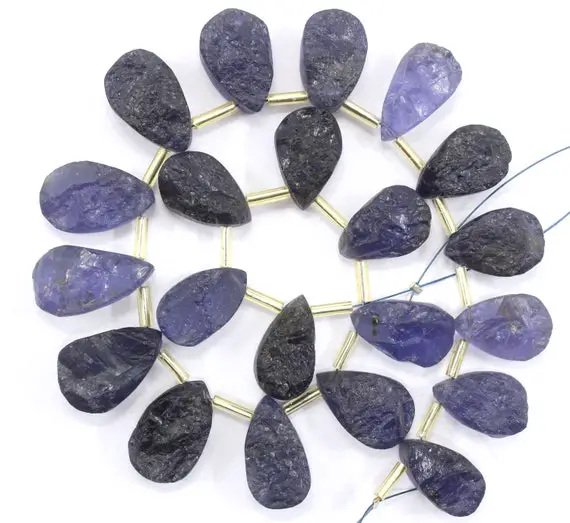 Top Quality 1 Strand Natural Iolite Gemstone,21 Pieces Pear Shape Rough,size 9x15-11x19 Mm Blue Rough Making Jewelry Iolite Rough Gemstone