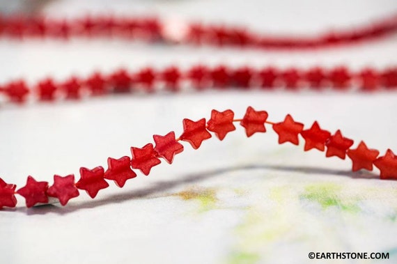 S/ Red Jade 6mm Star Beads 15.5" Strand Dyed Red Nephrite Jade Gemstone Beads For Jewelry Making