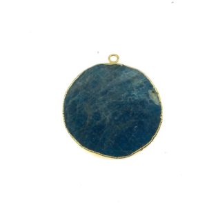 Shop Jasper Faceted Beads! Large Gold Electroplated Mixed Blue Jasper Faceted Round/Coin Shaped Pendant – Measures 30-40mm approx. – Sold Individually, Random | Natural genuine faceted Jasper beads for beading and jewelry making.  #jewelry #beads #beadedjewelry #diyjewelry #jewelrymaking #beadstore #beading #affiliate #ad