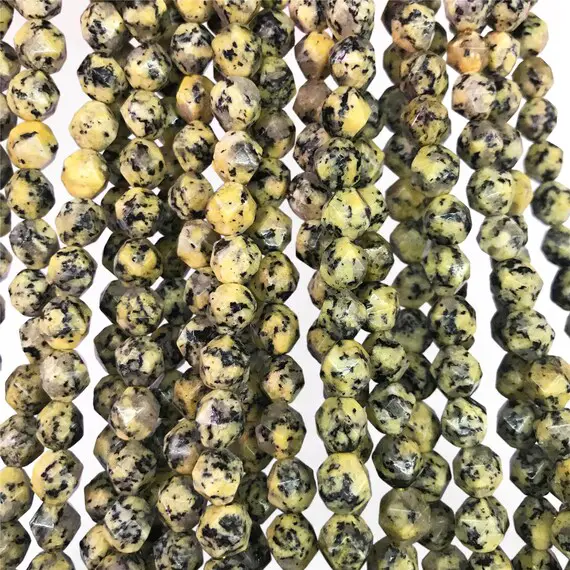 Faceted Sesame Jasper Beads, Star Cut Beads, Gemstone Beads, 8mm 10mm
