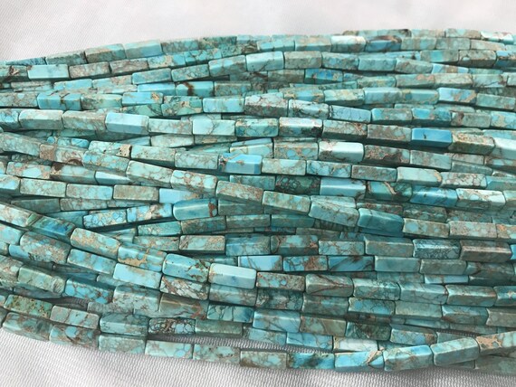 Imperial Jasper 4x13mm Cuboid Sea Sediment Jasper Turquoise Blue Dyed Loose Tube Beads 15 Inch Jewelry Bracelet Necklace Material  Supply