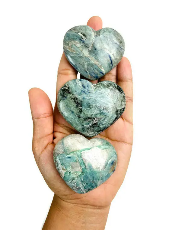 Kyanite Crystal Heart (1) Xl Blue Kyanite Heart Shaped Crystal Gemstone Heart (one) Jumbo Tumbled Stone Puffy Heart Stone Polished