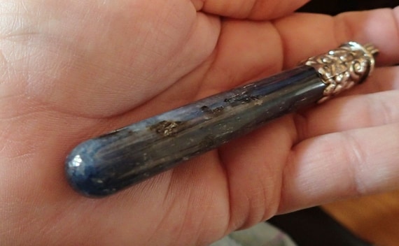 Kyanite Polished Wand Pendant With Silver Top