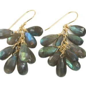 Shop Labradorite Earrings! Labradorite  Earrings 14k Solid Gold or Filled Cluster Style Faceted Teardrop Large Earrings AAA Blue Green Golden Flash Pear Natural 2 Ihch | Natural genuine Labradorite earrings. Buy crystal jewelry, handmade handcrafted artisan jewelry for women.  Unique handmade gift ideas. #jewelry #beadedearrings #beadedjewelry #gift #shopping #handmadejewelry #fashion #style #product #earrings #affiliate #ad