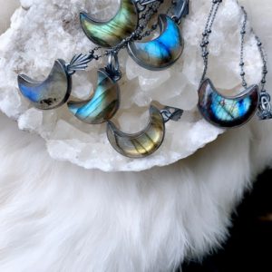 Labradorite moon necklace, crescent moon necklace | Natural genuine Labradorite necklaces. Buy crystal jewelry, handmade handcrafted artisan jewelry for women.  Unique handmade gift ideas. #jewelry #beadednecklaces #beadedjewelry #gift #shopping #handmadejewelry #fashion #style #product #necklaces #affiliate #ad