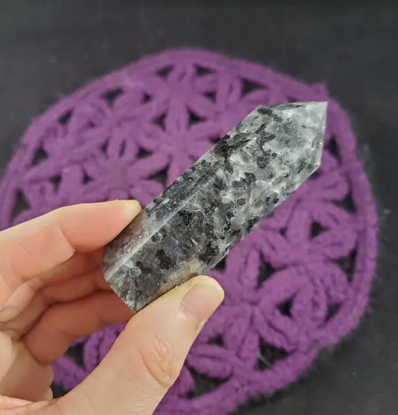 Larvikite Polished Point Healing Stones Tower Crystal Self Standing Obelisk Crystal Flash Black Silver Larvakite Labradorite