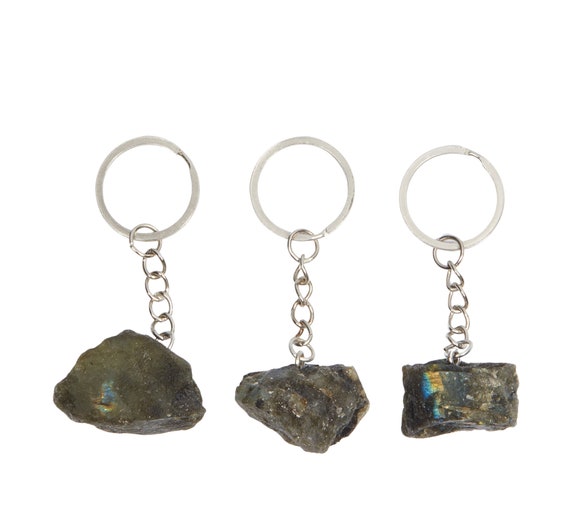 Labradorite Stone Keychain - Raw Labradorite Crystal Keychain - Labradorite Stone Keychain - Healing Crystals & Stones - Rough Labradorite