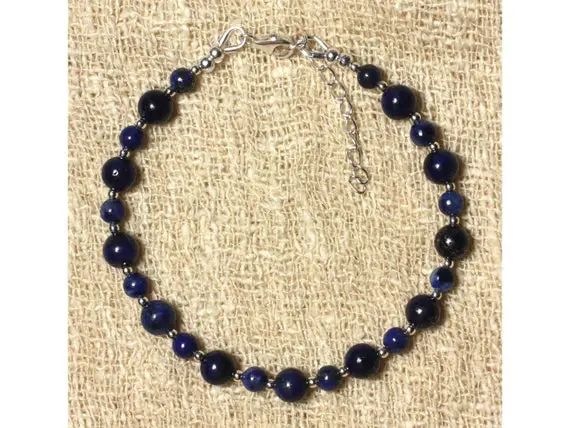 Bracelet En Lapis Lazuli 4 Et 6 Mm Et Perles D'argent 925