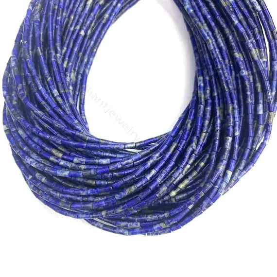 Natural Lapis Lazuli Tube Beads 4x2mm, Small Lapis Lazuli Round Tube Beads, Blue Gold Gemstone Tube Beads, Tube Beads For Bracelet Necklace
