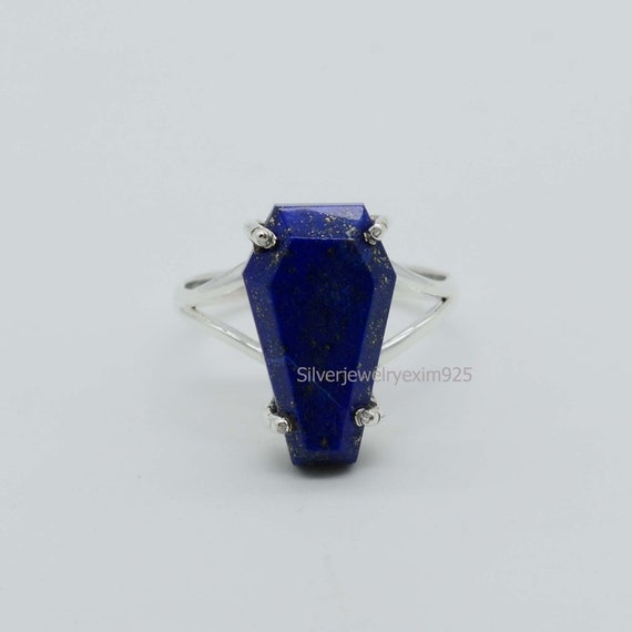 Lapis Lazuli Coffin Ring, 10x17 Mm Coffin Blue Lapis Ring, Lapis Lazuli Ring, Coffin Lapis Ring, Blue Lapis Silver Ring, Prong Set Ring