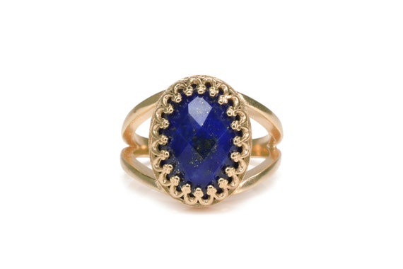 September Birthstone Ring · Lapis Lazuli Ring · Energy Ring For Healing · 14k Rose Gold Ring · Oval Gemstone Ring · Semi Precious Ring
