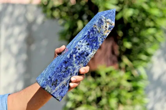 Large 300mm Sodalite 4 Faceted Healing Stone Meditation Chakras Crystal Power Obelisk Tower