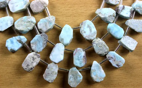 1 Strand Natural Blue Larimar Gemstone,21 Piece Uneven Shape Rough,size 6x12-10x15 Mm,best Quality Side Drilled Raw Making Jewelry Wholesale