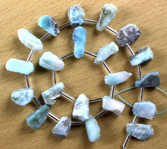 21 Pieces Natural Larimar Gemstone,uneven Shape Rough,size 5x12-7x14 Mm,drilled Blue Larimar Raw, Top Quality Making Jewelry Wholesale Price