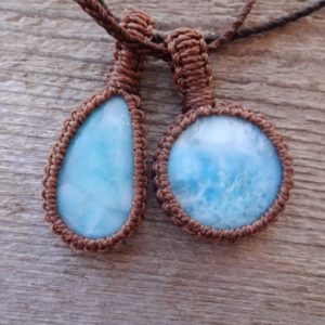 Shop Larimar Jewelry! Blue Larimar macrame necklace | Natural genuine Larimar jewelry. Buy crystal jewelry, handmade handcrafted artisan jewelry for women.  Unique handmade gift ideas. #jewelry #beadedjewelry #beadedjewelry #gift #shopping #handmadejewelry #fashion #style #product #jewelry #affiliate #ad