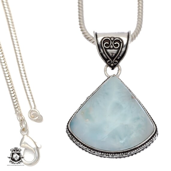 Caribbean Larimar Pendant & Free 3mm Italian 925 Sterling Silver Chain V866