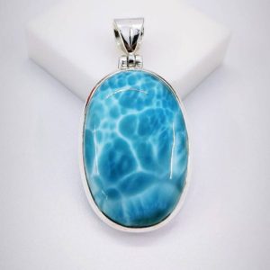Dominican Larimar Pendant, 925 Sterling Silver Pendant, Blue Larimar, Gift for Her, Healing Gemstone Pendant, Christmas Gift, Hanukkah Gift | Natural genuine Array jewelry. Buy crystal jewelry, handmade handcrafted artisan jewelry for women.  Unique handmade gift ideas. #jewelry #beadedjewelry #beadedjewelry #gift #shopping #handmadejewelry #fashion #style #product #jewelry #affiliate #ad
