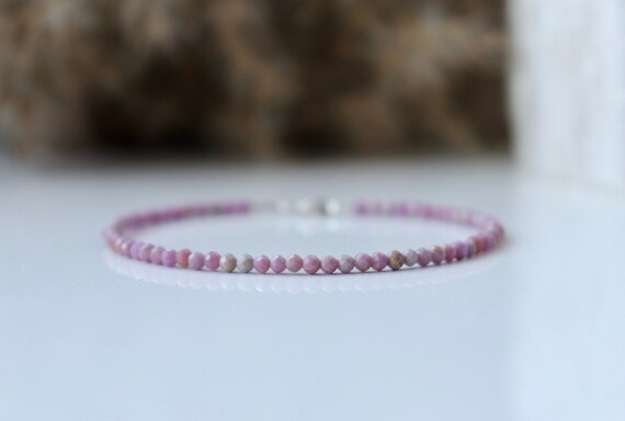 Natural Lepidolite Bracelet, Purple Mica Bracelet, Bracelet Femme, Delicate Lepidolite Jewelry, 2mm Bead Bracelet, Pink Gemstone Bracelet