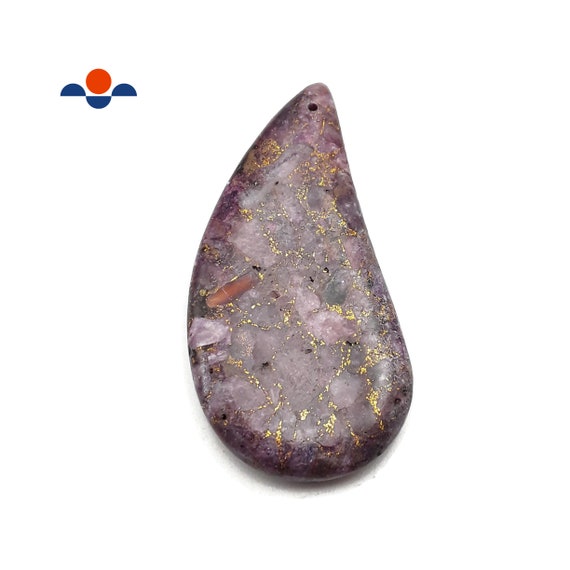 Lepidolite With Gold Matrix Pendant Curved Drop Shape Size 35x75mm Sold By Piece