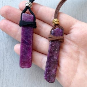 Shop Lepidolite Pendants! Purple Lepidolite Pendant Cord Necklace, Lepidolite Jewelry, Anxiety Necklace, Purple Gemstone Necklace for Men, Raw Stone Necklace Women | Natural genuine Lepidolite pendants. Buy handcrafted artisan men's jewelry, gifts for men.  Unique handmade mens fashion accessories. #jewelry #beadedpendants #beadedjewelry #shopping #gift #handmadejewelry #pendants #affiliate #ad