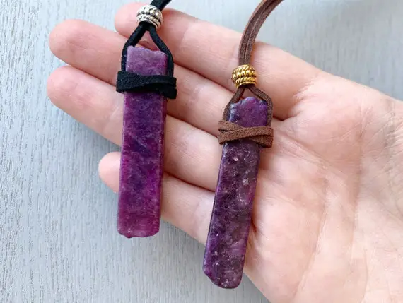 Purple Lepidolite Pendant Cord Necklace, Lepidolite Jewelry, Anxiety Necklace, Purple Gemstone Necklace For Men, Raw Stone Necklace Women