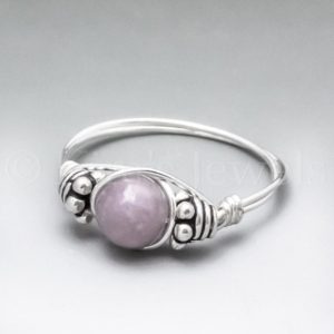 Shop Lepidolite Rings! Light Lepidolite Bali Sterling Silver Wire Wrapped Gemstone BEAD Ring – Made to Order, Ships Fast! | Natural genuine Lepidolite rings, simple unique handcrafted gemstone rings. #rings #jewelry #shopping #gift #handmade #fashion #style #affiliate #ad