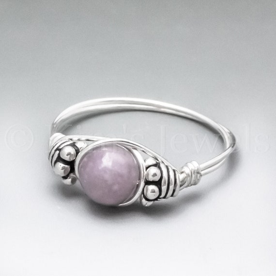 Light Lepidolite Bali Sterling Silver Wire Wrapped Gemstone Bead Ring - Made To Order, Ships Fast!