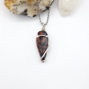 Mahogany Obsidian Arrowhead Necklace, Silver Wire Wrapped Obsidian Arrowhead Pendant | Natural genuine Mahogany Obsidian pendants. Buy crystal jewelry, handmade handcrafted artisan jewelry for women.  Unique handmade gift ideas. #jewelry #beadedpendants #beadedjewelry #gift #shopping #handmadejewelry #fashion #style #product #pendants #affiliate #ad