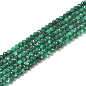 Shop Malachite Faceted Beads! Natural Malachite Faceted Round Beads Size 3mm 4mm 15.5'' Strand | Natural genuine faceted Malachite beads for beading and jewelry making.  #jewelry #beads #beadedjewelry #diyjewelry #jewelrymaking #beadstore #beading #affiliate #ad