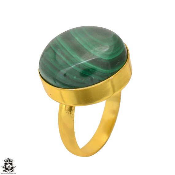 Size 10.5 - Size 12 Malachite Ring Meditation Ring 24k Gold Ring Gpr1733