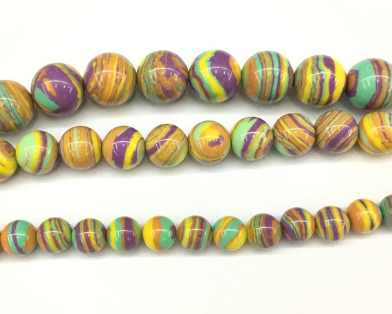 Malachite Gemstone Beads, Yellow Purple Green Striped Malachite Beads, Smooth Round Beads, 4mm 6mm 8mm 10mm 12mm 15''