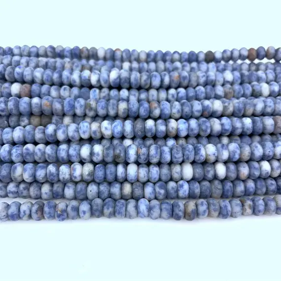 Matte Blue Spot Sodalite Rondelle Beads 8x5mm 6x4mm Frosted Blue Spot Jasper Rondelle Blue White Gemstone Natural Navy Blue Mala Beads