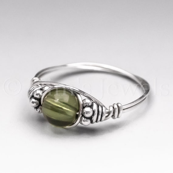 Czech Moldavite Bali Sterling Silver Wire Wrapped Gemstone Bead Ring - Made To Order, Ships Fast!