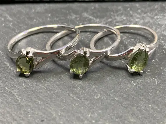 Small Pear Moldavite Ring - Faceted Moldavite Ring Us Sizes+ Certificate Of Authenticity