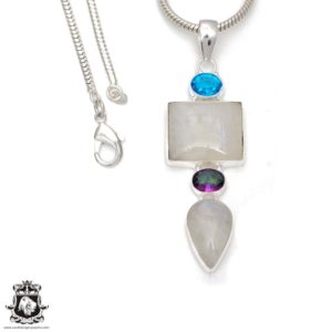 Shop Moonstone Pendants! 3.5 inch Moonstone 925 Sterling Silver Pendant & 3MM Italian 925 Sterling Silver Chain Necklace P7842 | Natural genuine Moonstone pendants. Buy crystal jewelry, handmade handcrafted artisan jewelry for women.  Unique handmade gift ideas. #jewelry #beadedpendants #beadedjewelry #gift #shopping #handmadejewelry #fashion #style #product #pendants #affiliate #ad