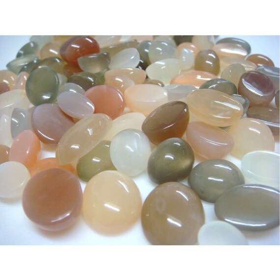 20 Pieces 15mm To 10mm Oval/round Shaped Multi Moonstone Cabochon Gemstone, Peach/grey And White Color Multi Moonstone Gem Stones, Sku-gfj