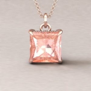 Shop Morganite Pendants! Princess Cut Morganite Pendant, Fang Prongs, Hidden Diamond Halo, Lifetime Care Plan Included, Genuine Gems and Diamonds LS5737 | Natural genuine Morganite pendants. Buy crystal jewelry, handmade handcrafted artisan jewelry for women.  Unique handmade gift ideas. #jewelry #beadedpendants #beadedjewelry #gift #shopping #handmadejewelry #fashion #style #product #pendants #affiliate #ad