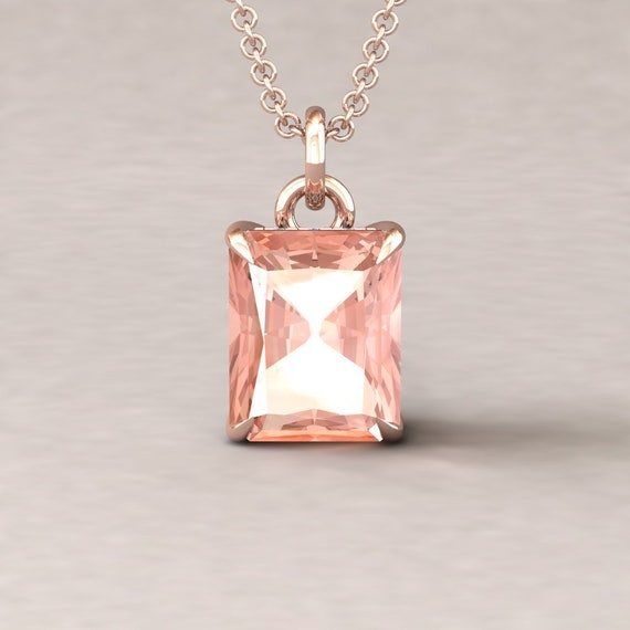 Radiant Cut Morganite Pendant, Fang Prongs, Hidden Diamond Halo, Lifetime Care Plan Included; Genuine Gems And Diamonds Ls5738