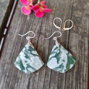 Shop Moss Agate Earrings! Long silver moss agate earrings.  Unique agate earrings.  Silver green moss agate | Natural genuine Moss Agate earrings. Buy crystal jewelry, handmade handcrafted artisan jewelry for women.  Unique handmade gift ideas. #jewelry #beadedearrings #beadedjewelry #gift #shopping #handmadejewelry #fashion #style #product #earrings #affiliate #ad