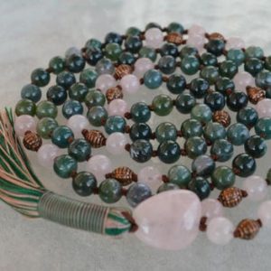 Shop Moss Agate Necklaces! Heart Chakra Green Moss Agate Mala 8mm 108 Bead Necklace Unconditional love Understanding Abundance Forgiveness Trust Compassion Child birth | Natural genuine Moss Agate necklaces. Buy crystal jewelry, handmade handcrafted artisan jewelry for women.  Unique handmade gift ideas. #jewelry #beadednecklaces #beadedjewelry #gift #shopping #handmadejewelry #fashion #style #product #necklaces #affiliate #ad