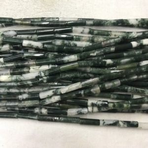 Shop Moss Agate Bead Shapes! Natural Moss Agate 4x13mm Column Genuine Loose Gemstone Tube Beads 15 inch Jewelry Supply Bracelet Necklace Material Support Wholesale | Natural genuine other-shape Moss Agate beads for beading and jewelry making.  #jewelry #beads #beadedjewelry #diyjewelry #jewelrymaking #beadstore #beading #affiliate #ad